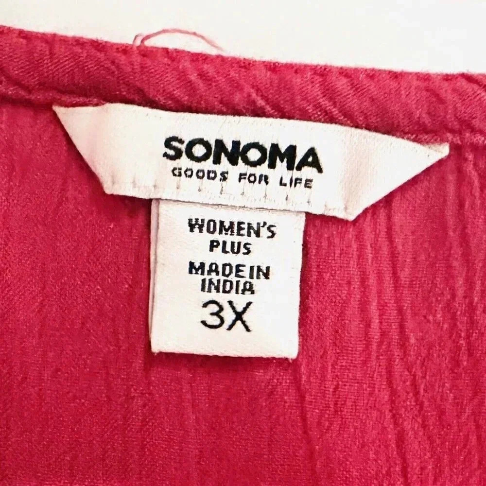 NWT SONOMA Women Short Sleeve Pullover Pink Elastic Waist V-Neck Dress Size 3X - Picture 10 of 12